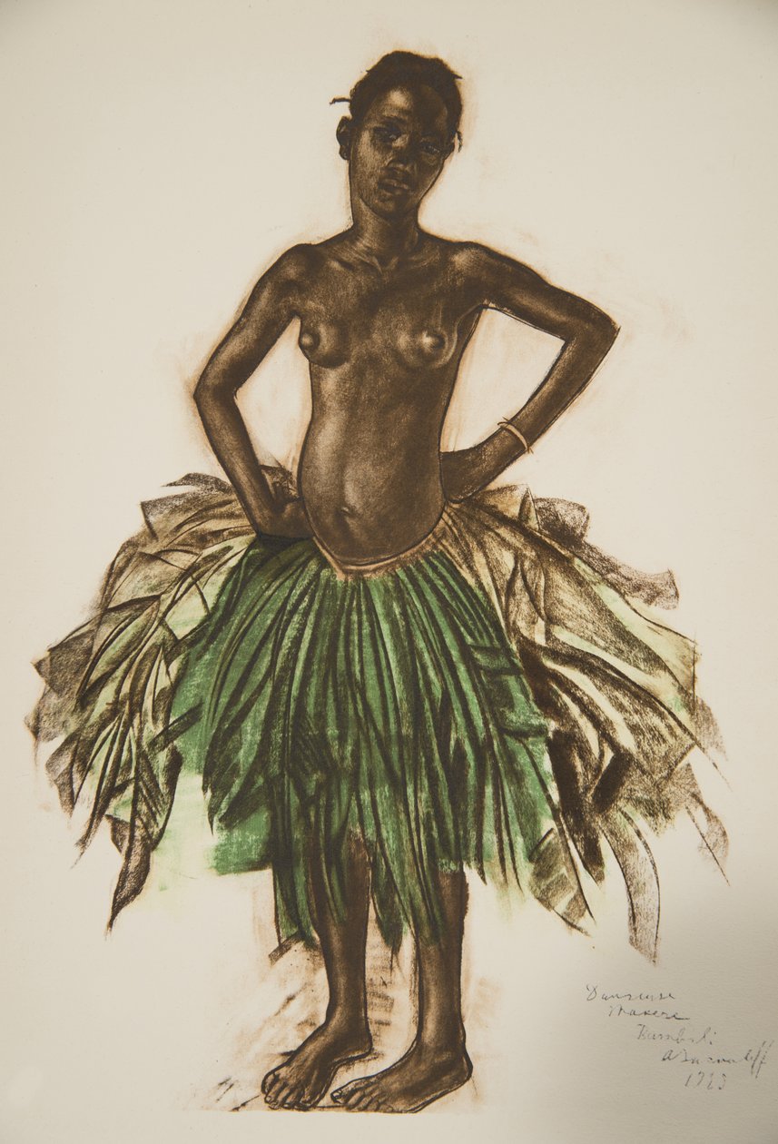 Dancer Makere (Bambili), a Drawings and Paintings of Africa-ból, a Citroen Center Africa expedíció során kivégezték, a második Haardt Audouin-Dubreuil küldetés, kocsma. Párizs, 1927 alkotó: Alexander Yakovlev