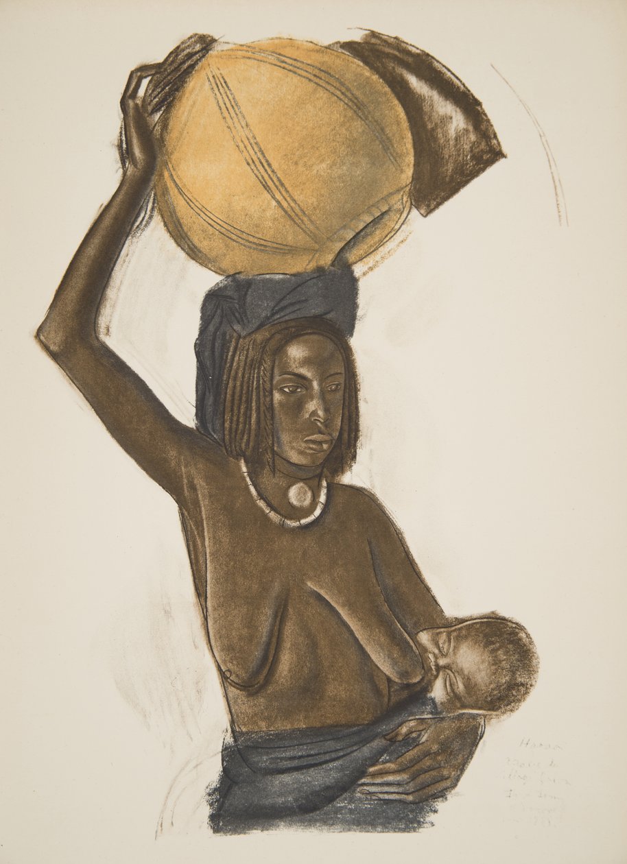 Arab nő Ouled Gopo gyermekével (Fort Lamy), a Drawings and Paintings of Africa-ból, kivégezték a Citroen Center Africa expedíció során, a második Haardt Audouin-Dubreuil küldetés, kocsma. Párizs, 1 alkotó: Alexander Yakovlev