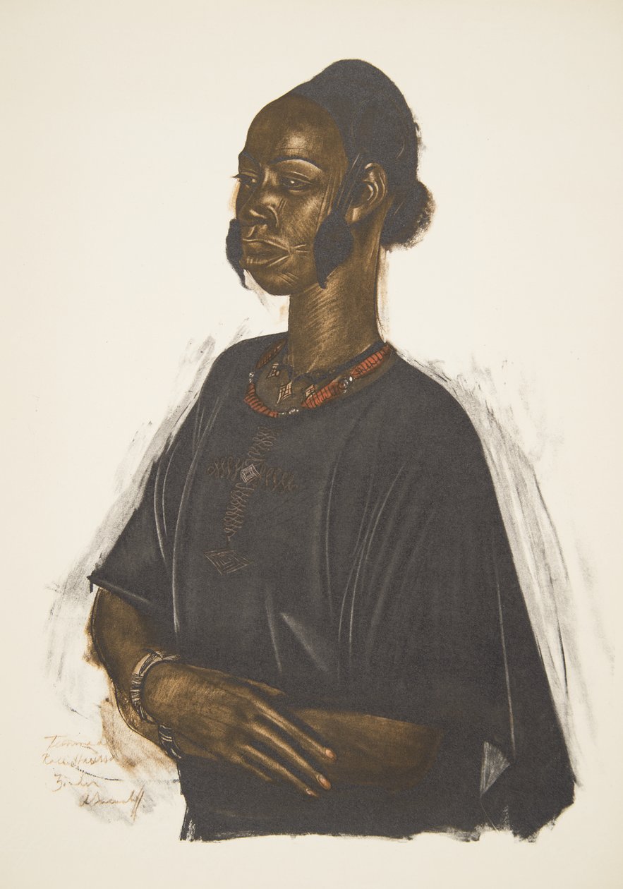 Hausa Woman (Zinder), a Drawings and Paintings of Africa-ból, kivégezték a Citroen Center Africa expedíció során, a második Haardt Audouin-Dubreuil küldetésben, pub. Párizs, 1927 alkotó: Alexander Yakovlev
