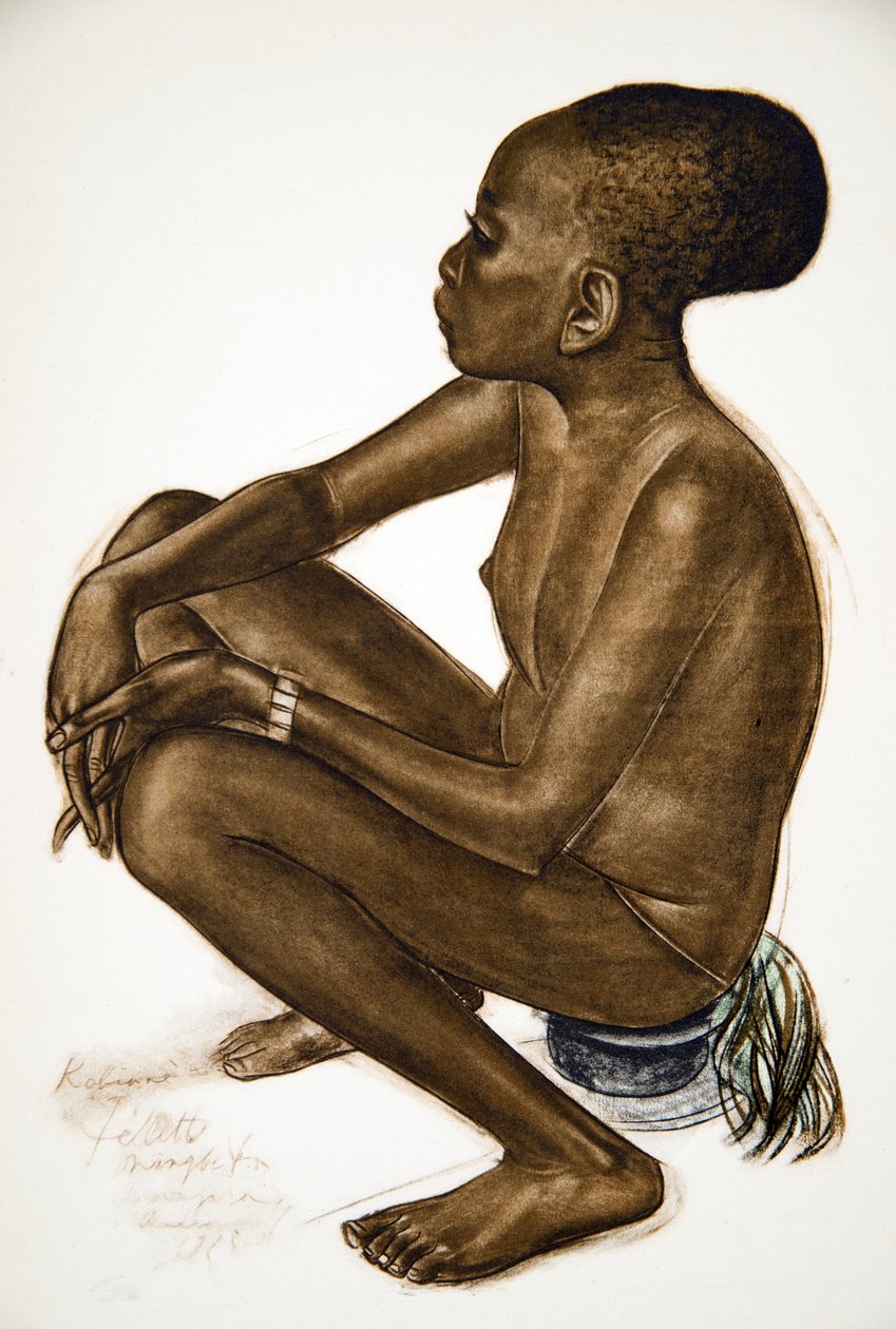 Kotiane, Mangbetou lány (Niangara) (Haut Ouelle), a Drawings and Paintings of Africa-ból, kivégezték a Citroen Center Africa expedíció során, a második Haardt Audouin-Dubreuil küldetésben, pub. Párizs, alkotó: Alexander Yakovlev