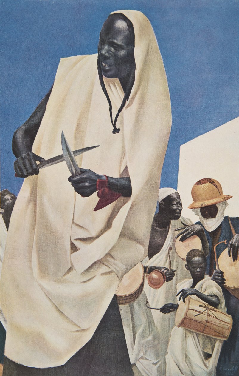 A Kuli-Kuta Dance (Niamey) Dahomey ősi emberáldozatainak paródiája, az Afrika rajzaiból és festményeiből, a Citroen Center Africa expedíció során, a második Haardt-küldetés során alkotó: Alexander Yakovlev