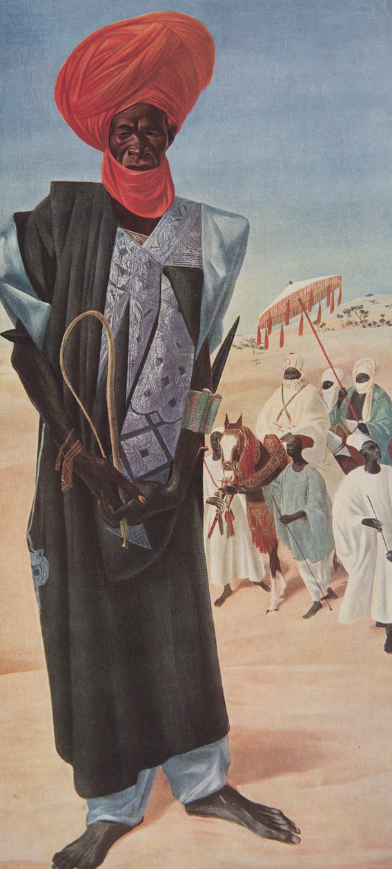 Magemma, a Maradi szultán Sery ussa lovasainak vezetője, Niger területe, a Drawings and Paintings of Africa-ból, kivégezték a Citroen Center Africa expedíció során, a második Haardt Aud küldetésben alkotó: Alexander Yakovlev