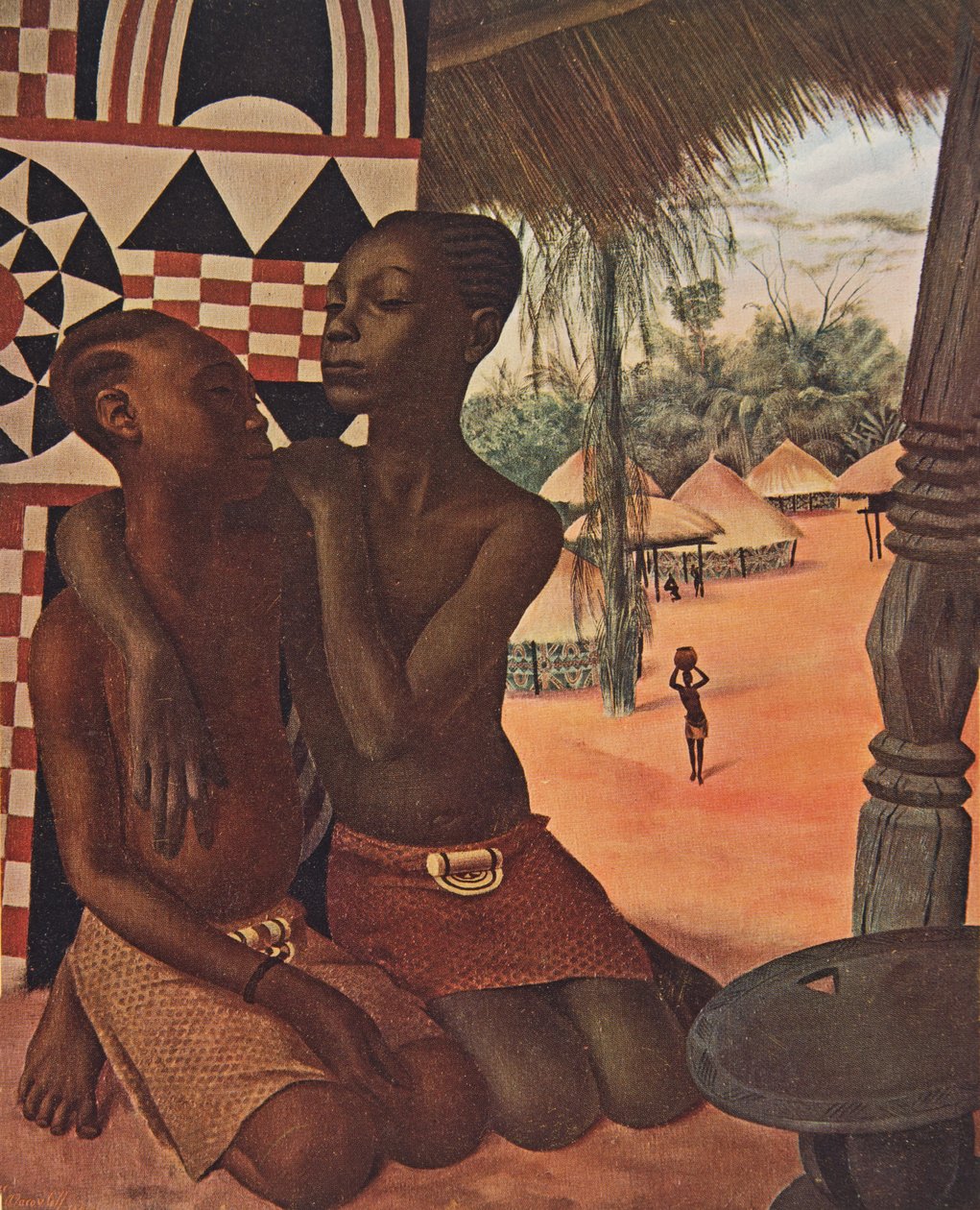 Titi és Naranghe, Eki Bondo (Haut Ouelle) főnök (az egyik Mangbetou anya, a másik egy Matchaga anya) lányai, a Drawings and Paintings of Africa-ból, kivégezték a Citroen Center Afr expedíció során. alkotó: Alexander Yakovlev