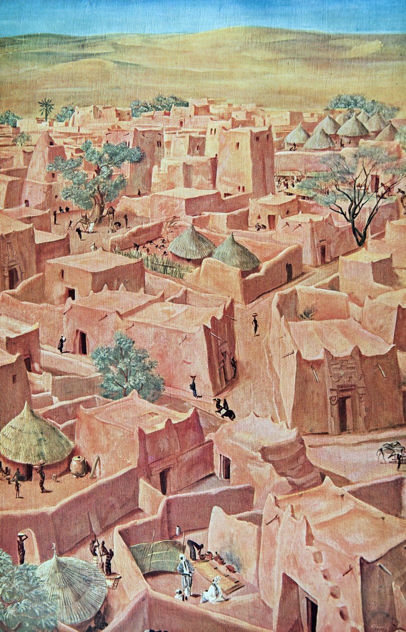 Zinder, a Drawings and Paintings of Africa-ból, kivégezték a Citroen Center Africa expedíció során, a második Haardt Audouin-Dubreuil küldetésben, kocsmában. Párizs, 1927 alkotó: Alexander Yakovlev