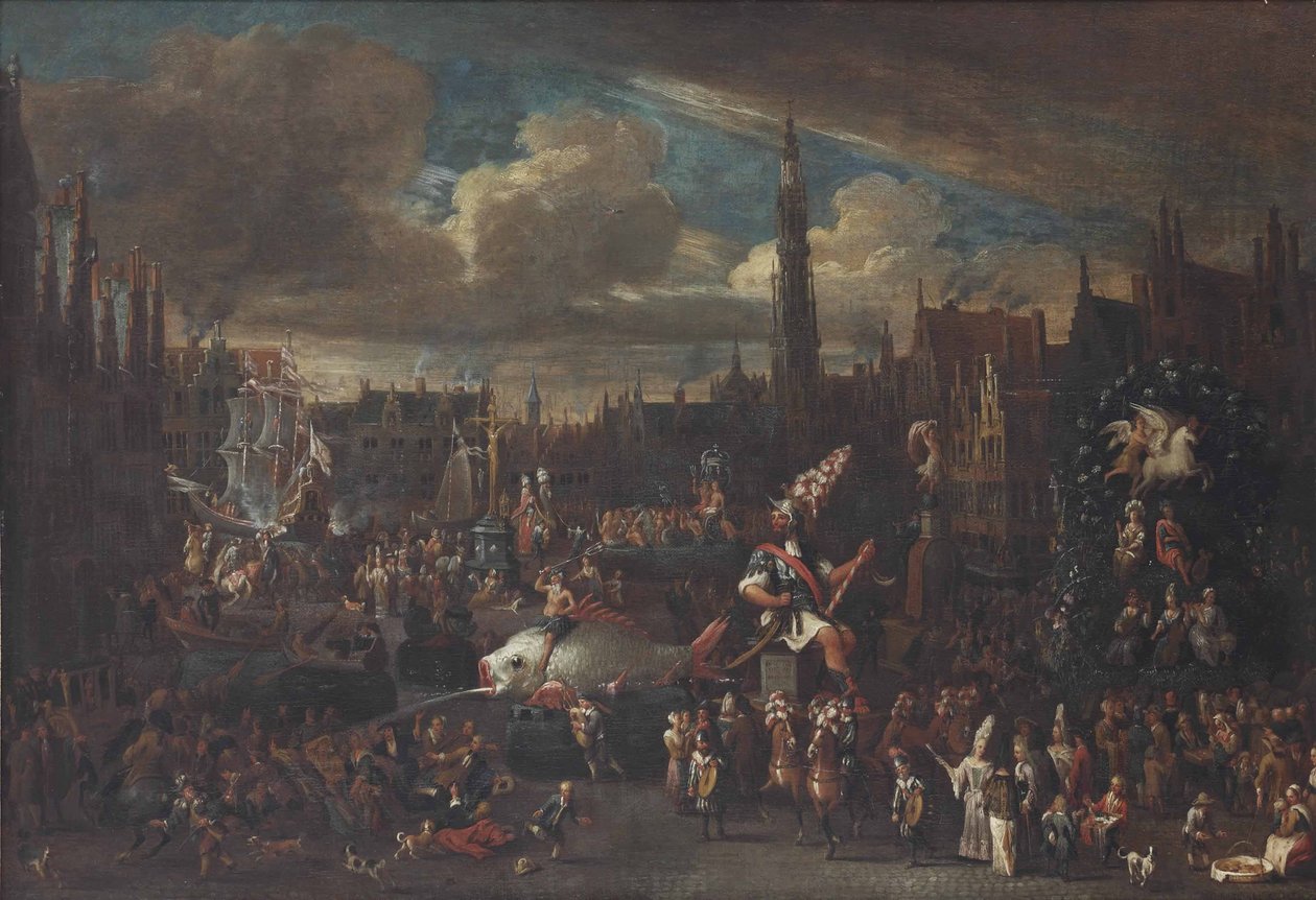 Az antwerpeni Ommegang a Meirben alkotó: Alexander van Bredael