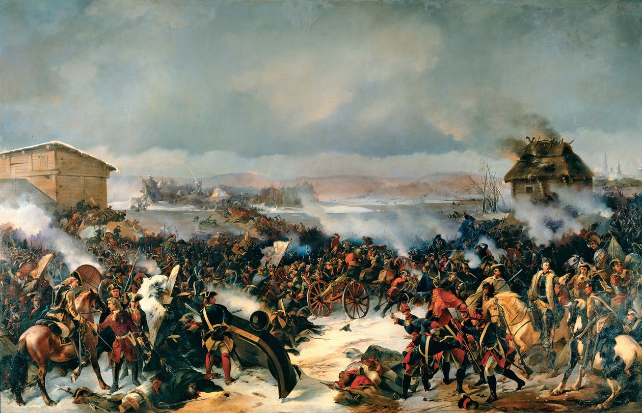 A narvai csata, 1700. november 19. A nagy északi háború epizódja (1700-1721) Svédország és az összes balti ország, Dánia, Lengyelország és Oroszország között. Alexander (Alexander) von Kotzebue (1815-1889) festménye, olaj, vászon alkotó: Alexander von Kotzebue