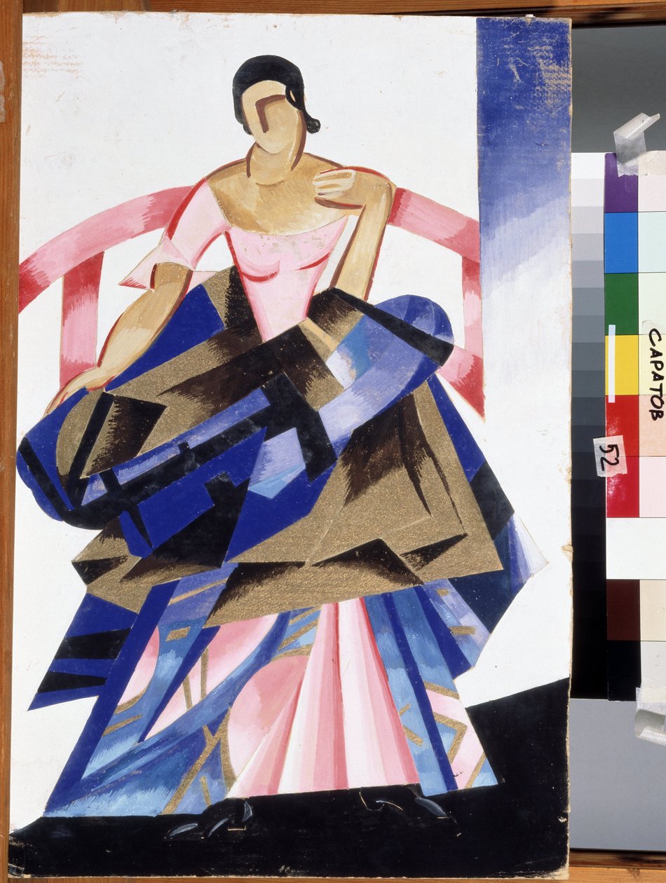Színházi jelmez William Shakespeare „Rómeó és Júlia” című darabjában szereplő Júlia karakteréhez. Gouache, Alexandra Alexandrovna Exter (1882-1949) 1921 Állami A. Radishchev Művészeti Múzeum, Szaratov alkotó: Alexandra Alexandrowna Exter