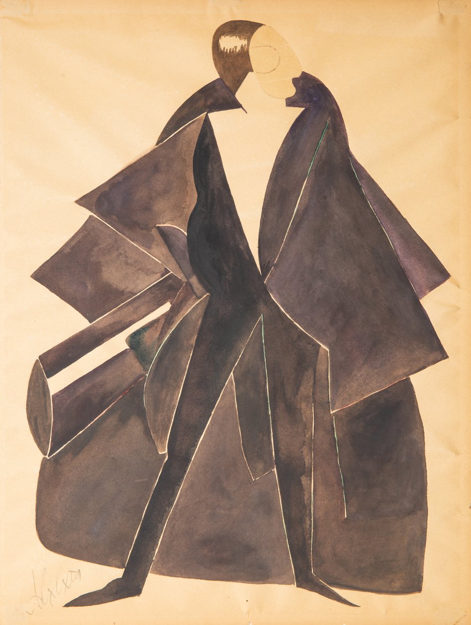 Jelmeztervezés Dmitrij Szmolin Hlesztakov elvtárs című darabjához, 1921 körül. alkotó: Alexandra Alexandrowna Exter