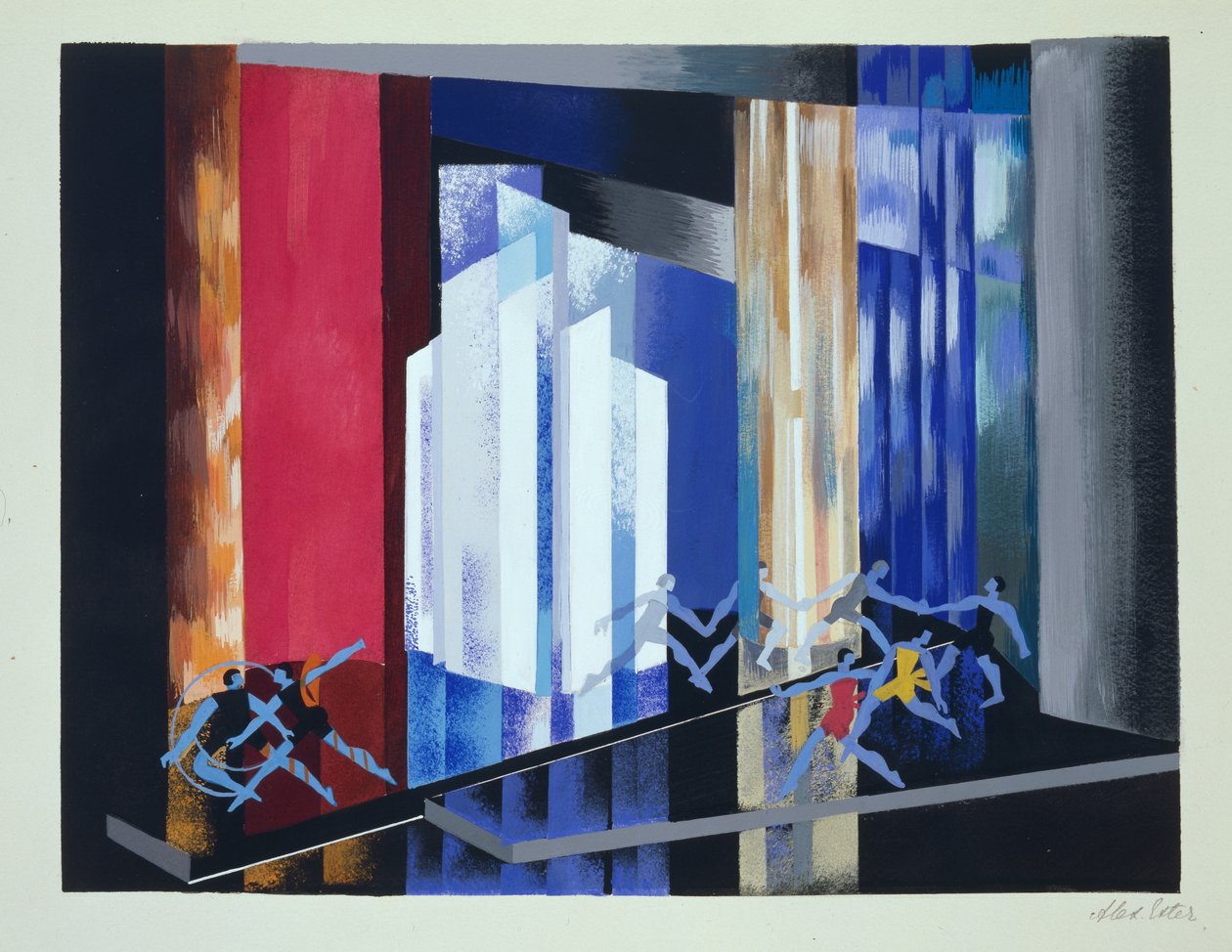 Díszlet egy baletthez, Alexandra Exter „Maquettes de Theatre” című illusztrációja, 1920-as években (litho) alkotó: Alexandra Alexandrowna Exter