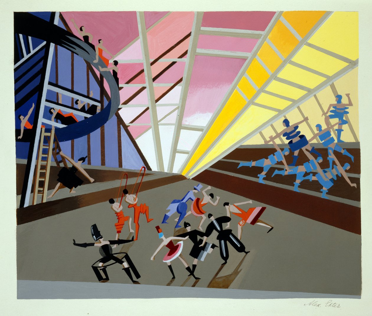 Díszlet egy baletthez, Alexandra Exter „Maquettes de Theatre” című illusztrációja, 1920-as években (litho) alkotó: Alexandra Alexandrowna Exter