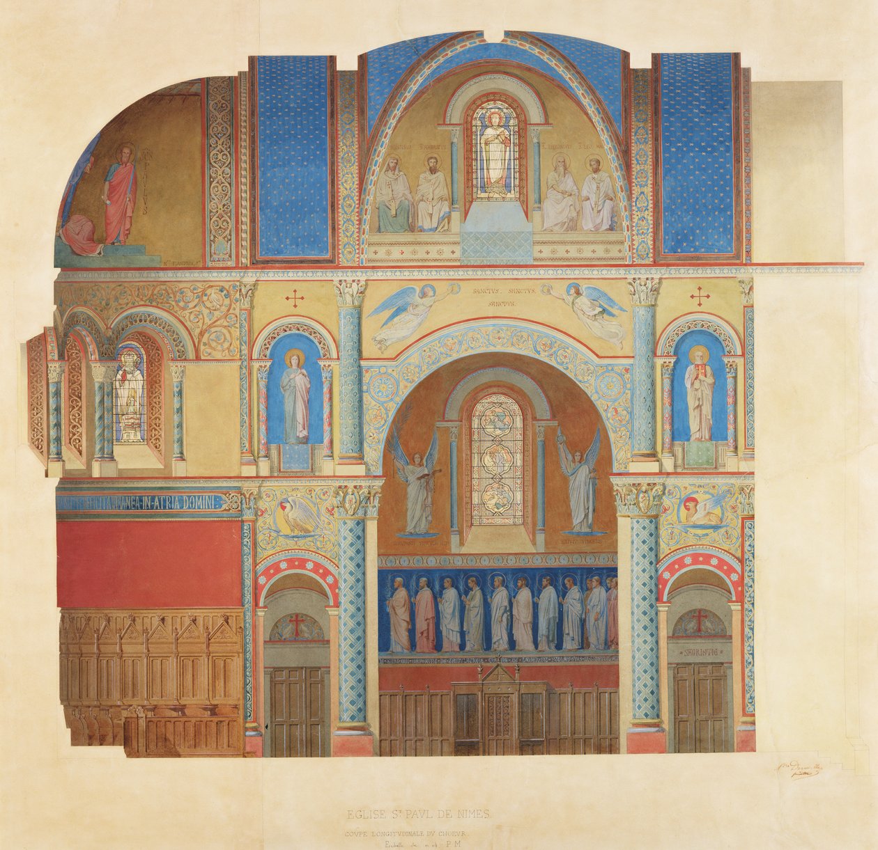 Saint-Paul templom, Nimes, a kórus hosszmetszete alkotó: Alexandre Dominique Denuelle