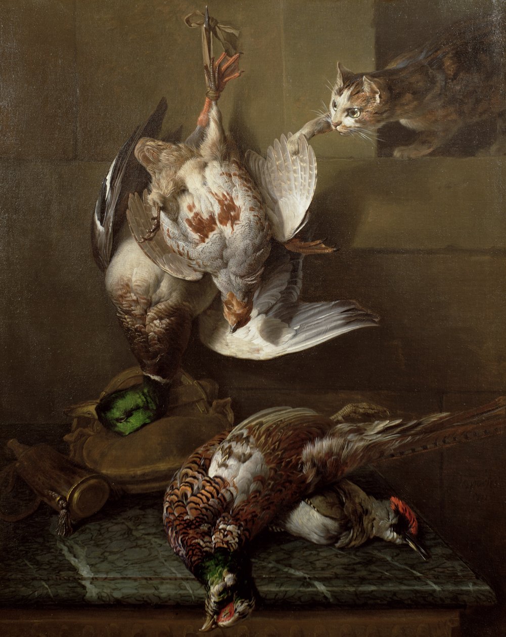 A Cat Attacking Dead Game (olaj) (egy pár, lásd még: 40087) alkotó: Alexandre Francois Desportes