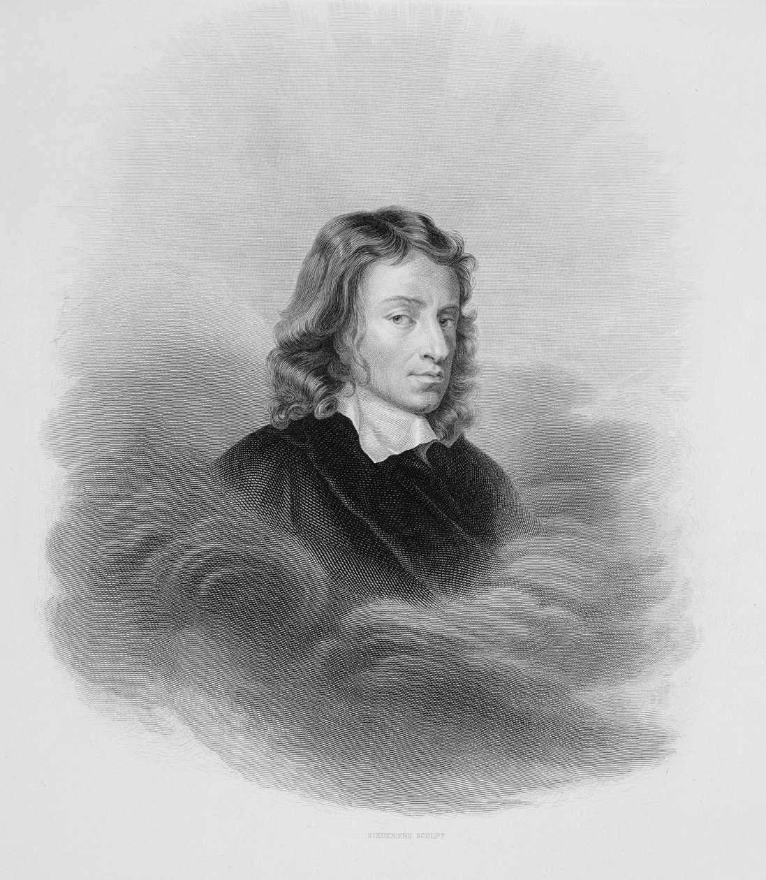 John Milton (1608-74) portréja a művész által metszett alkotó: Alexandre Vincent Sixdeniers