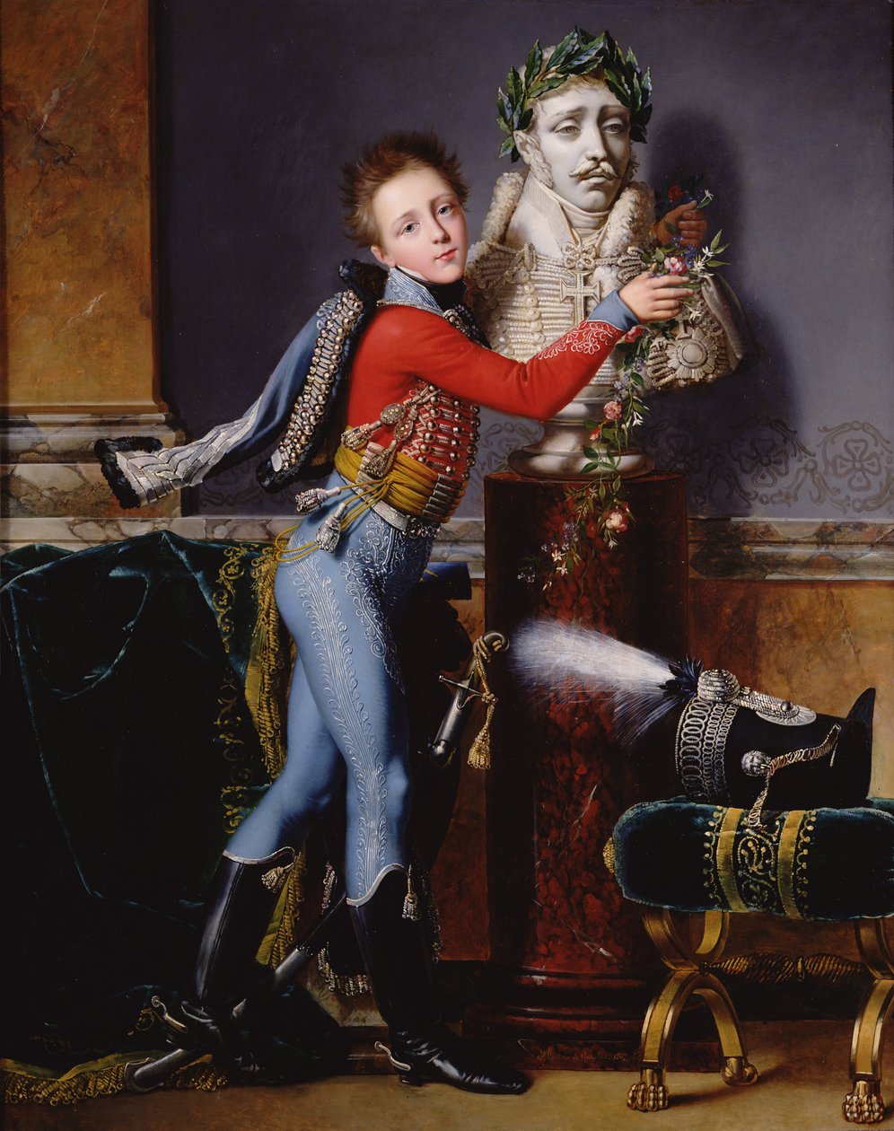 Edouard Cesar de Laborde portréja, amint apja mellszobrát virágokkal díszíti, 1817 olaj, vászon alkotó: Alexandre Jean Dubois Drahonet
