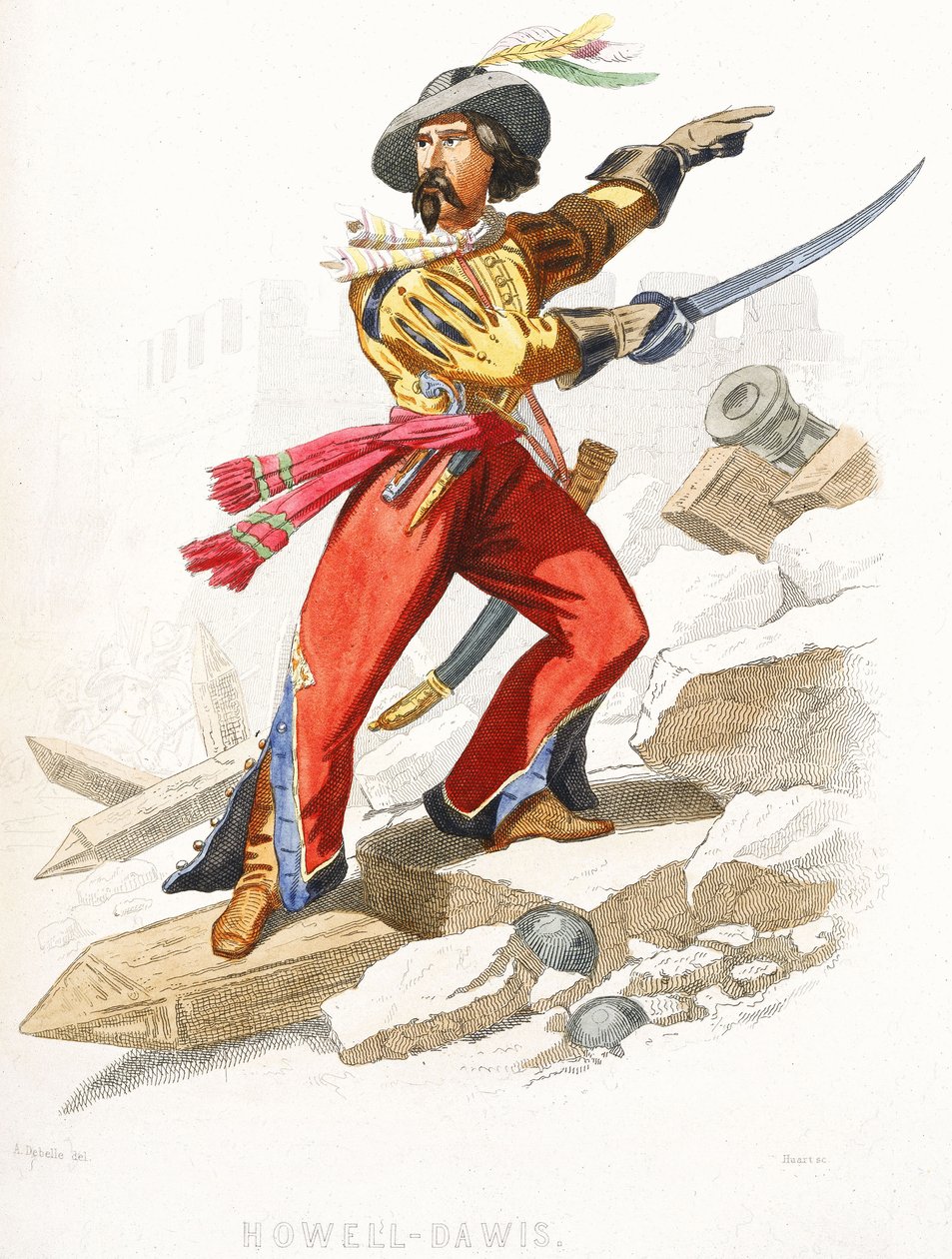 A walesi kalóz Howell Davis, 19. század közepe (színes metszet) alkotó: Alexandre (after) Debelle