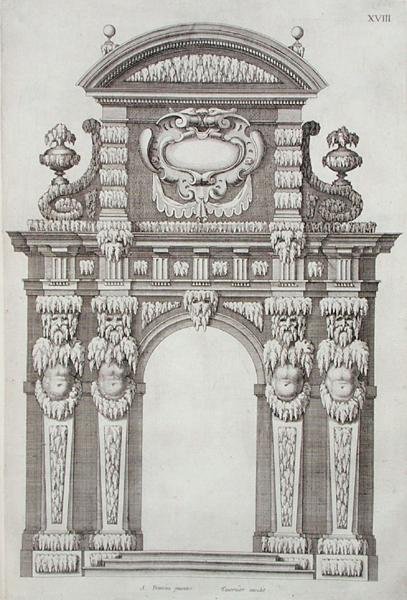 Parkkapu, az "Építészet könyvéből, több porticust tartalmazó" könyvből, Melchior Tavernier (kb. 1564-1641) metszet, 1631-ben megjelent (metszet) alkotó: Alexandre (after) Francini