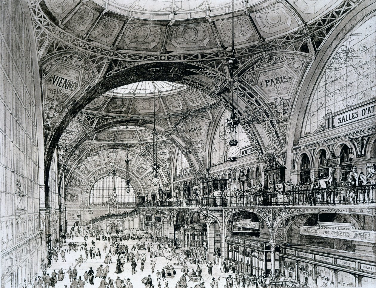 Központi pályaudvar, Bukarest, Románia, az orientalizmusból és a kortárs építészetből alkotó: Alexandre Auguste Louis Marcel