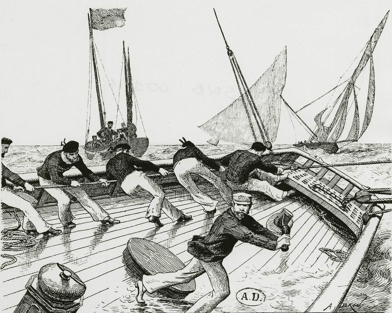 Vitorlás verseny: Le turn du Bateau-Buoée - A. Brun rajza, Bibl. az Arts deco. alkotó: Alexandre Brun