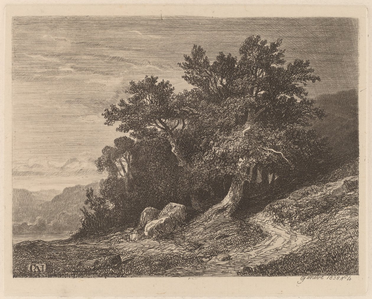 Ősi fák a domboldalon alkotó: Alexandre Calame