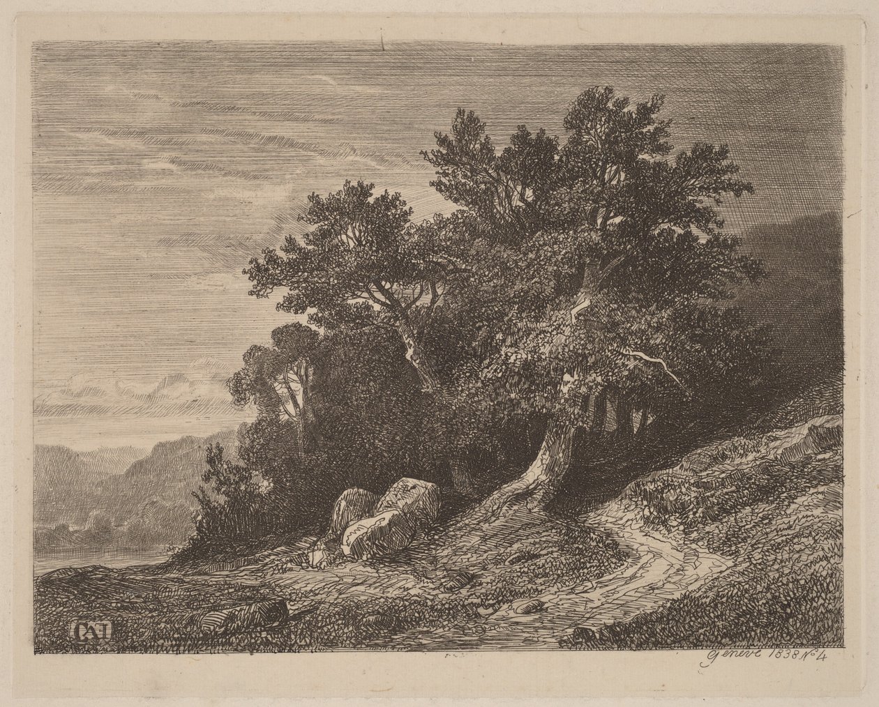 Ősi fák egy domboldalon alkotó: Alexandre Calame