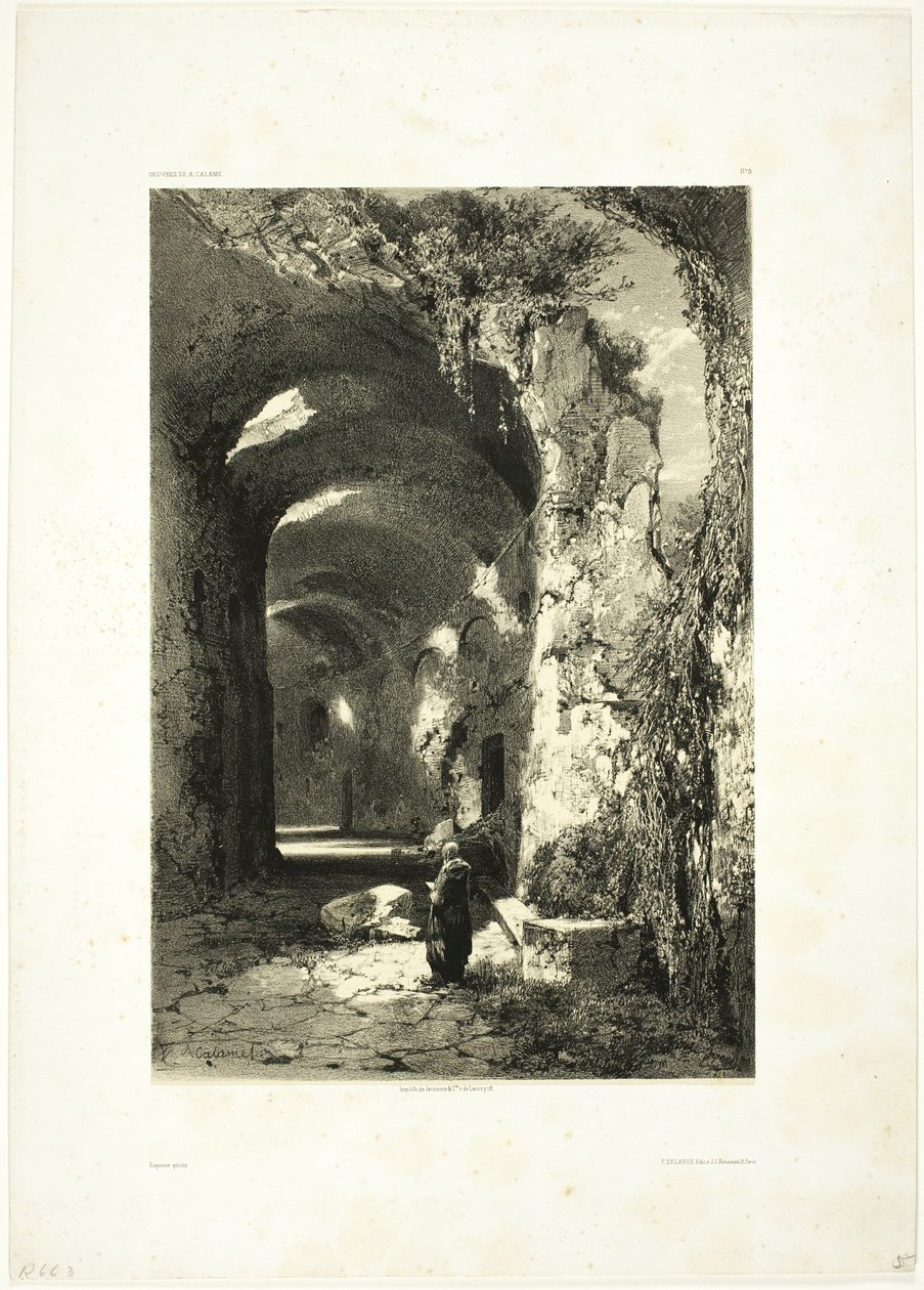 Amfiteátrum romja Pouzzoles-ban (Nápolyi Királyság), 9. tábla az Oeuvres de A. Calame-ből alkotó: Alexandre Calame