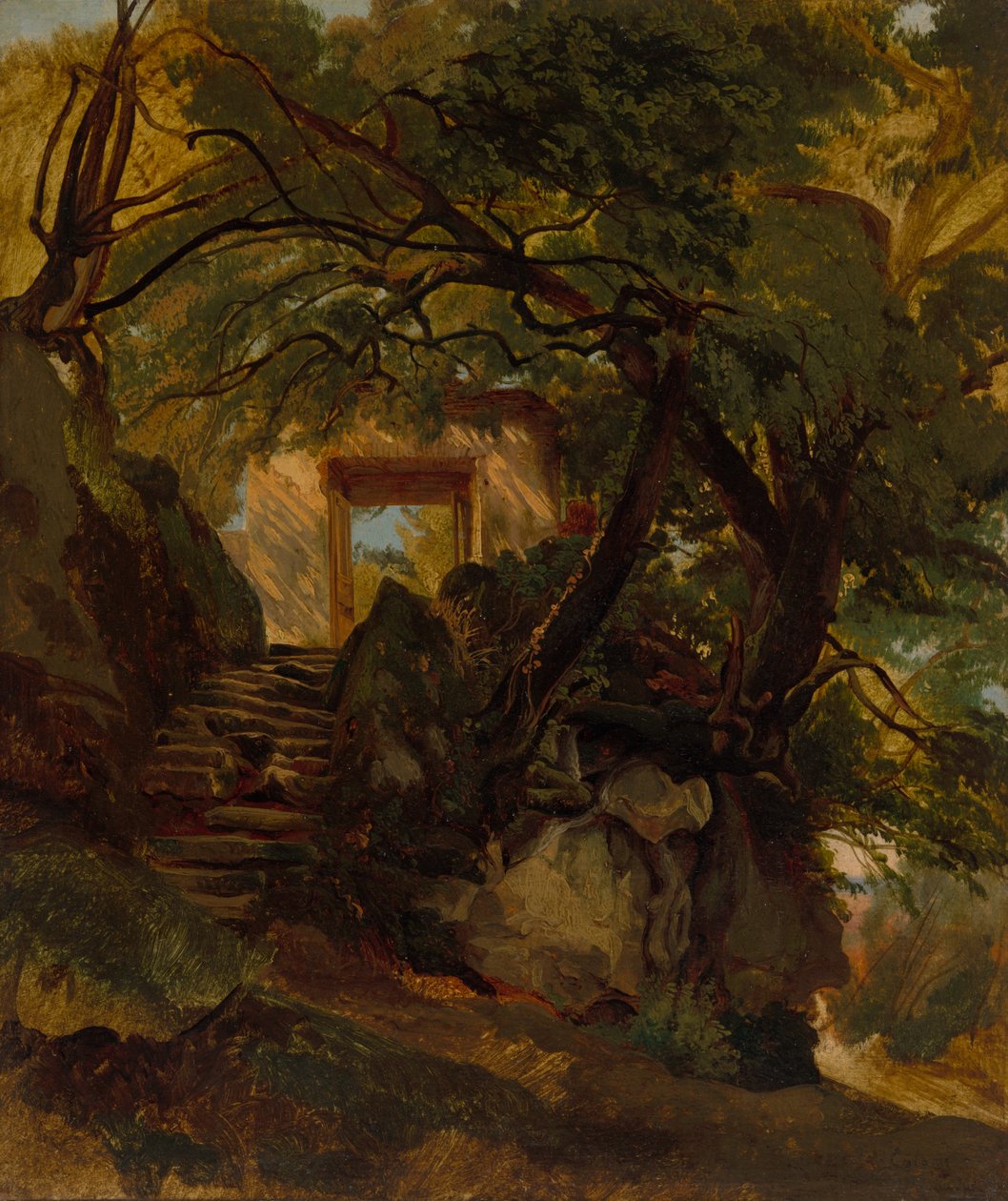 Lépcsőház a Villa Chigi di Ariccia parkjában alkotó: Alexandre Calame