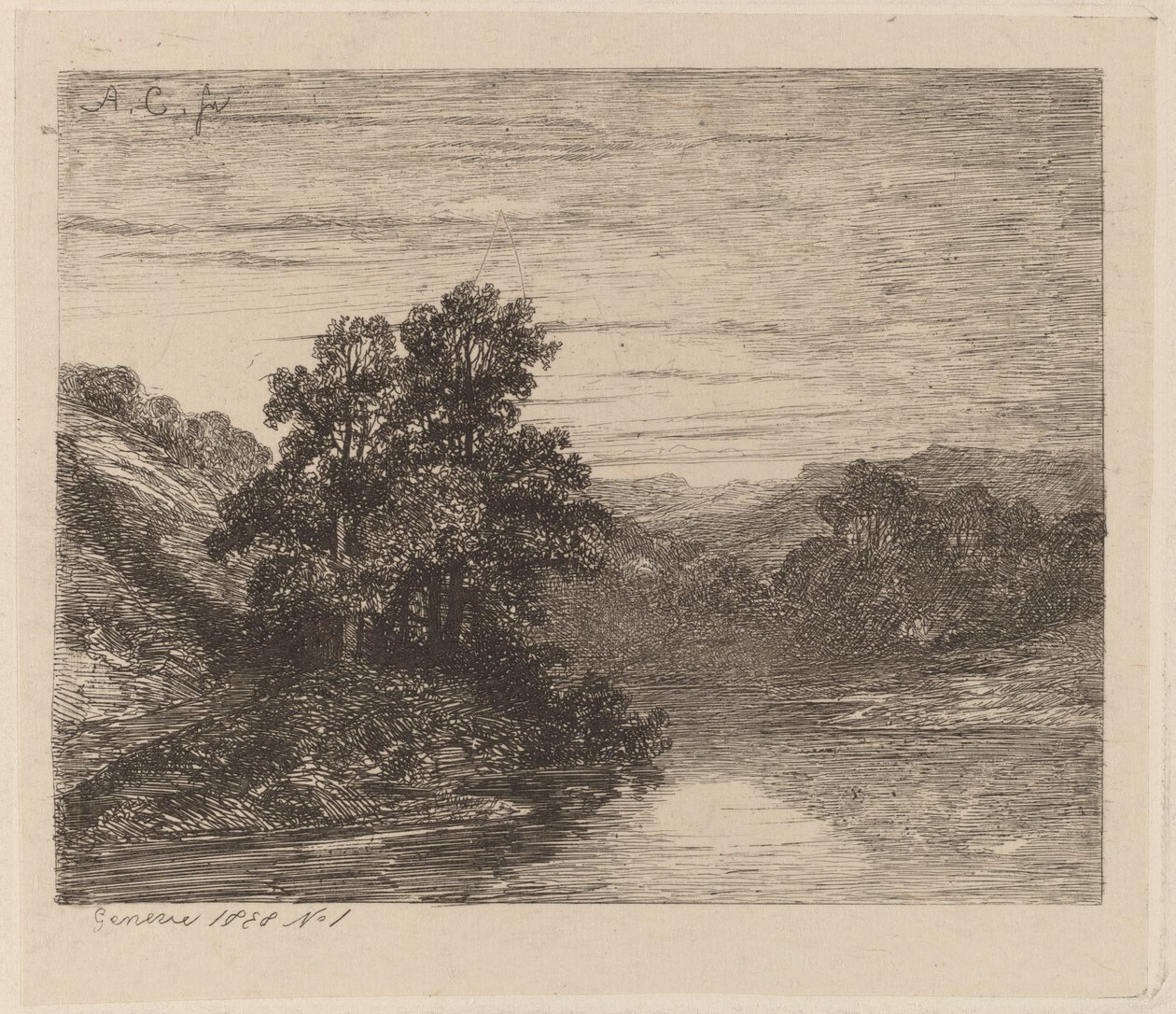 Fák a folyó mellett alkotó: Alexandre Calame