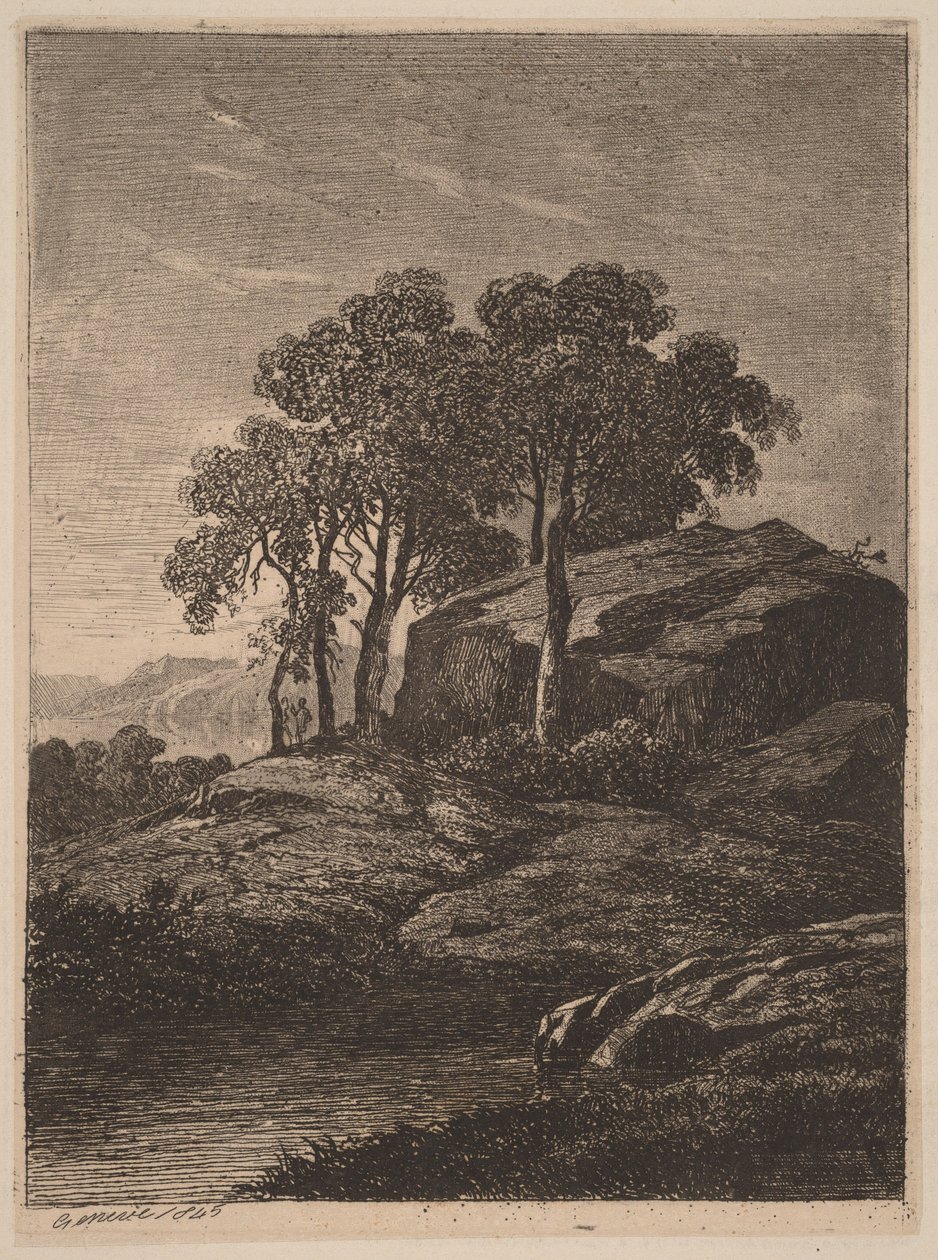 Fák egy sziklánál alkotó: Alexandre Calame