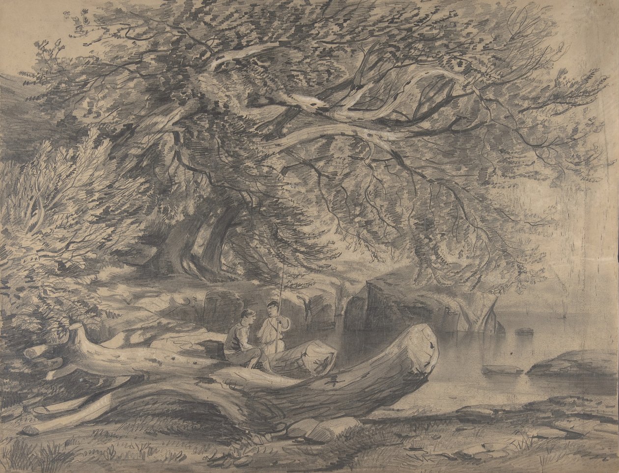 Két férfi pihen egy tó mellett recto..., 19. század eleje-közepe. alkotó: Alexandre Calame