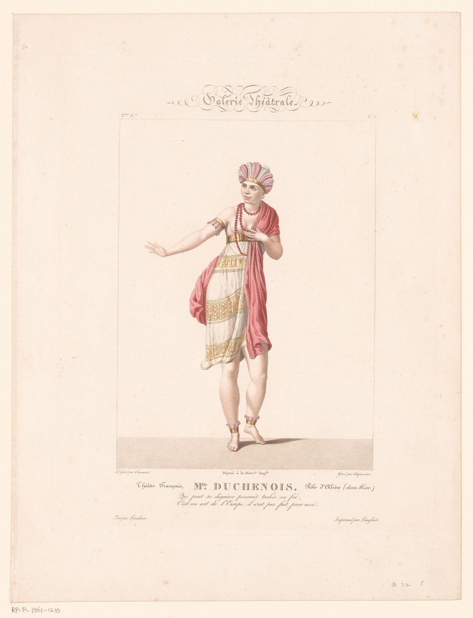 Portret van mevrouw Duchenois in de rol van Alzire Mlle Duchenois. Rôle d