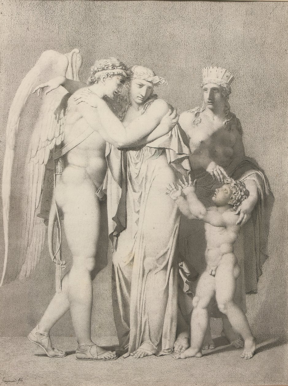 Ámor és Psyche (ceruza és szürke tinta papíron) alkotó: Alexandre Evariste Fragonard