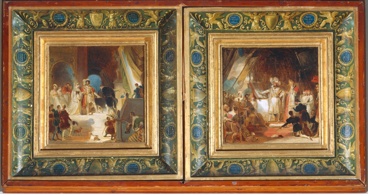 I. Ferenc és udvartartása műveket kap Itáliából Primaticcio által - I. Ferencet lovaggá üti Bayard ... alkotó: Alexandre Evariste Fragonard