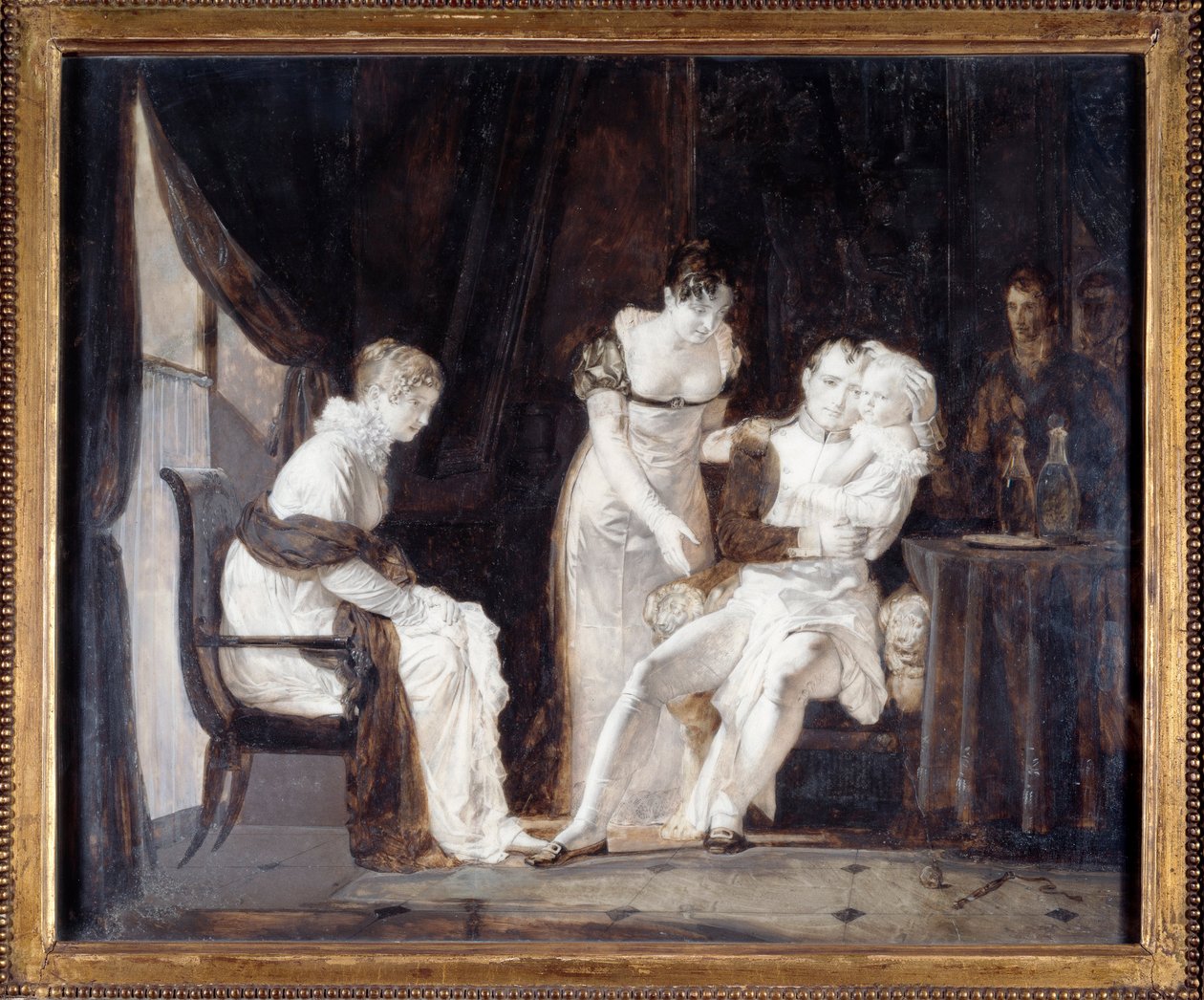 Napóleon Róma királyával. I. Bonaparte Napóleon (1769-1821), felesége, Marie-Louise osztrák (1791-1847) és karjában fiuk, II. Napóleon Róma vagy Aiglon királya (1811-1832). Alexandre Evariste Fragonard (1780-1850) festménye alkotó: Alexandre Evariste Fragonard