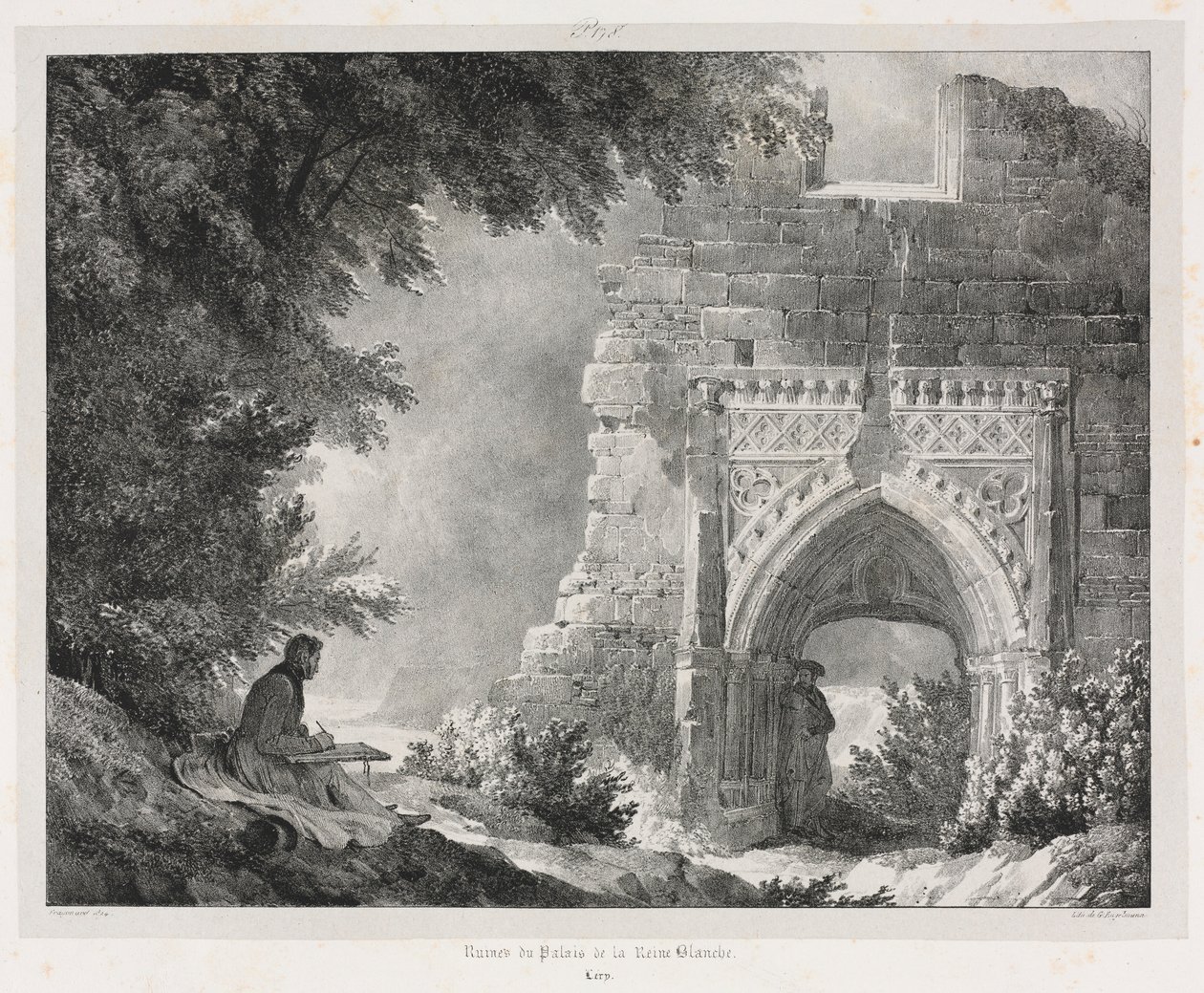 Festői és romantikus utazások a régi Franciaországban: A Fehér Királynő palotájának romjai, 1824. alkotó: Alexandre Evariste Fragonard