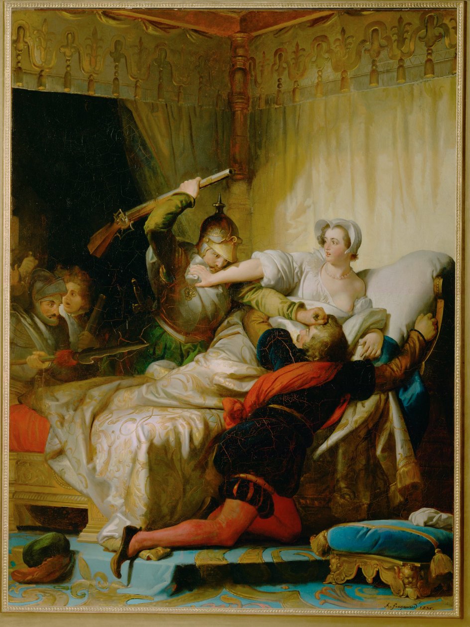 A Szent Bertalan elleni mészárlás helyszíne a navarrai királynő hálószobájában ... alkotó: Alexandre Evariste Fragonard