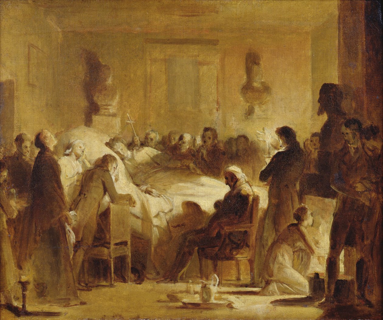 A francia Charles-Ferdinand (1778-1820) utolsó pillanatai a párizsi operaház adminisztrációs termében, 1820. február 14., 1820-50 alkotó: Alexandre Evariste Fragonard