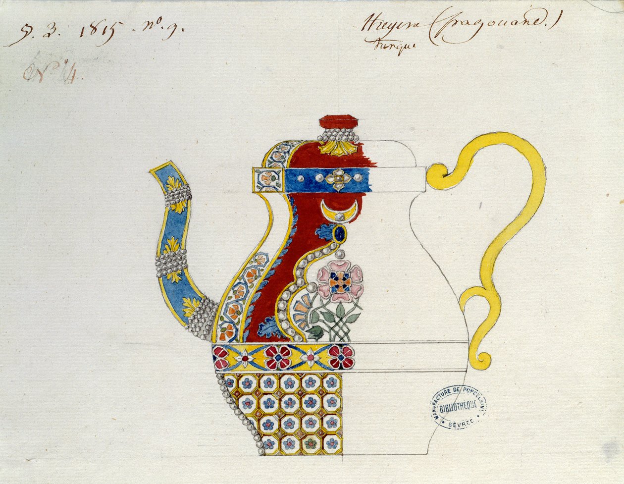 török Theiere. Alexandre Evariste Fragonard (1780-1850) rajza. Sevres, Porcelán gyártás alkotó: Alexandre Evariste Fragonard