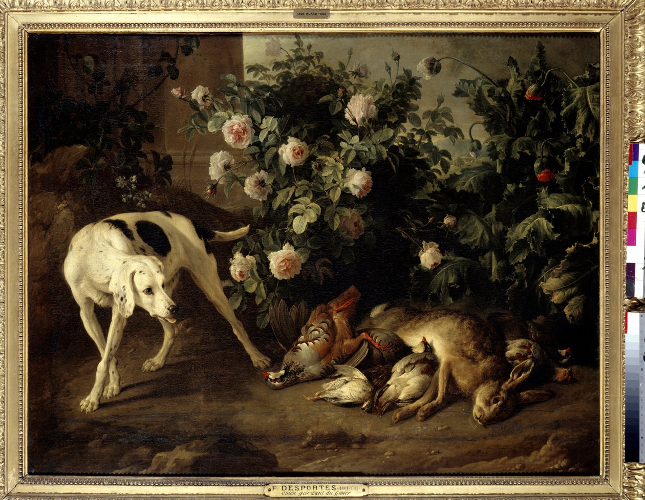Kutyatartó vad egy rózsabokor közelében Francois Desportes (1661-1743) festménye 1724 V. 1,07x1,38 m Párizs, Musee du Louvre. alkotó: Alexandre Francois Desportes