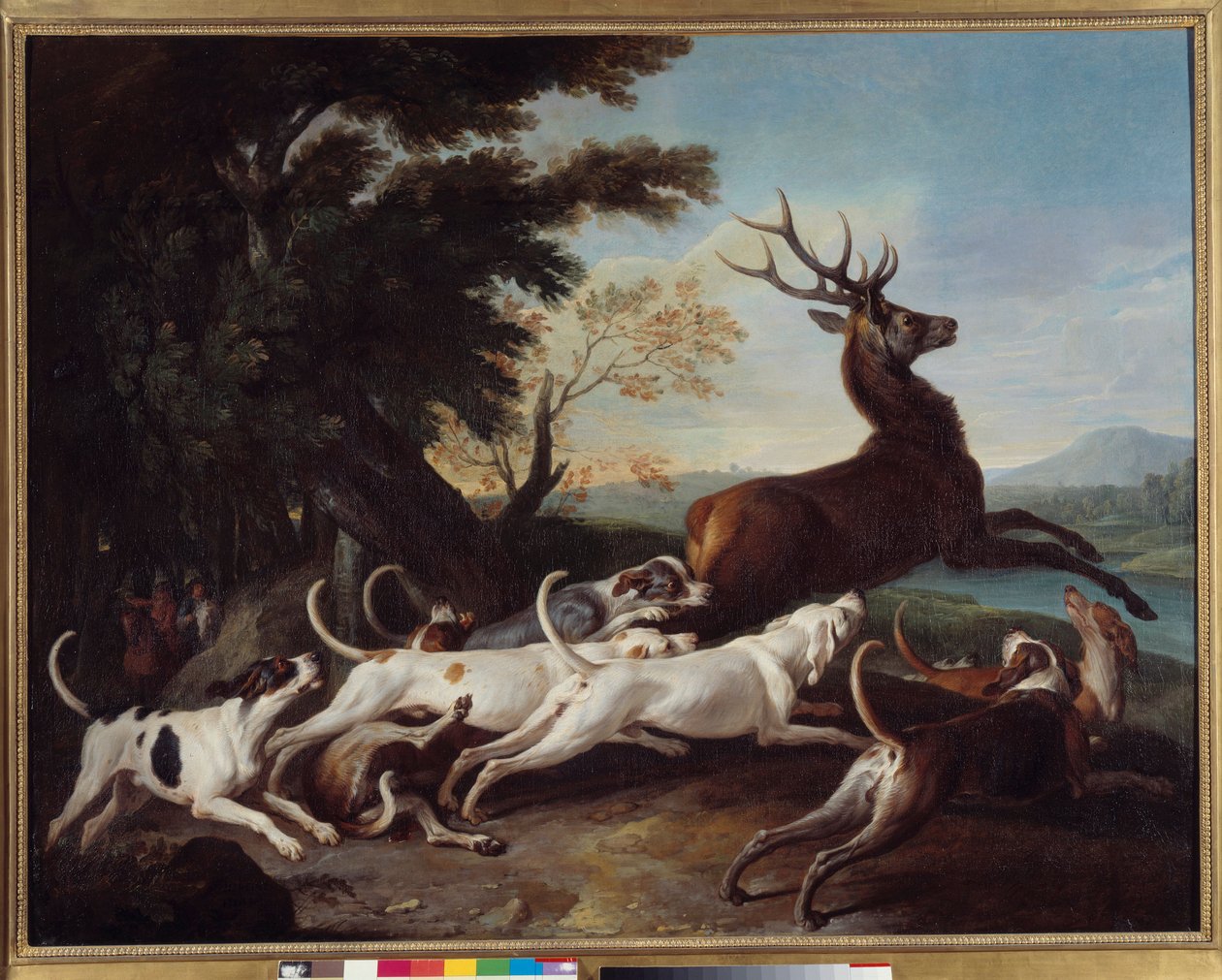 Vadászat: „” Debuche du deer”” Francois Desportes (1661-1743) festménye 1718 V. 1,1x1,45 m Rouen, Szépművészeti Múzeum alkotó: Alexandre Francois Desportes