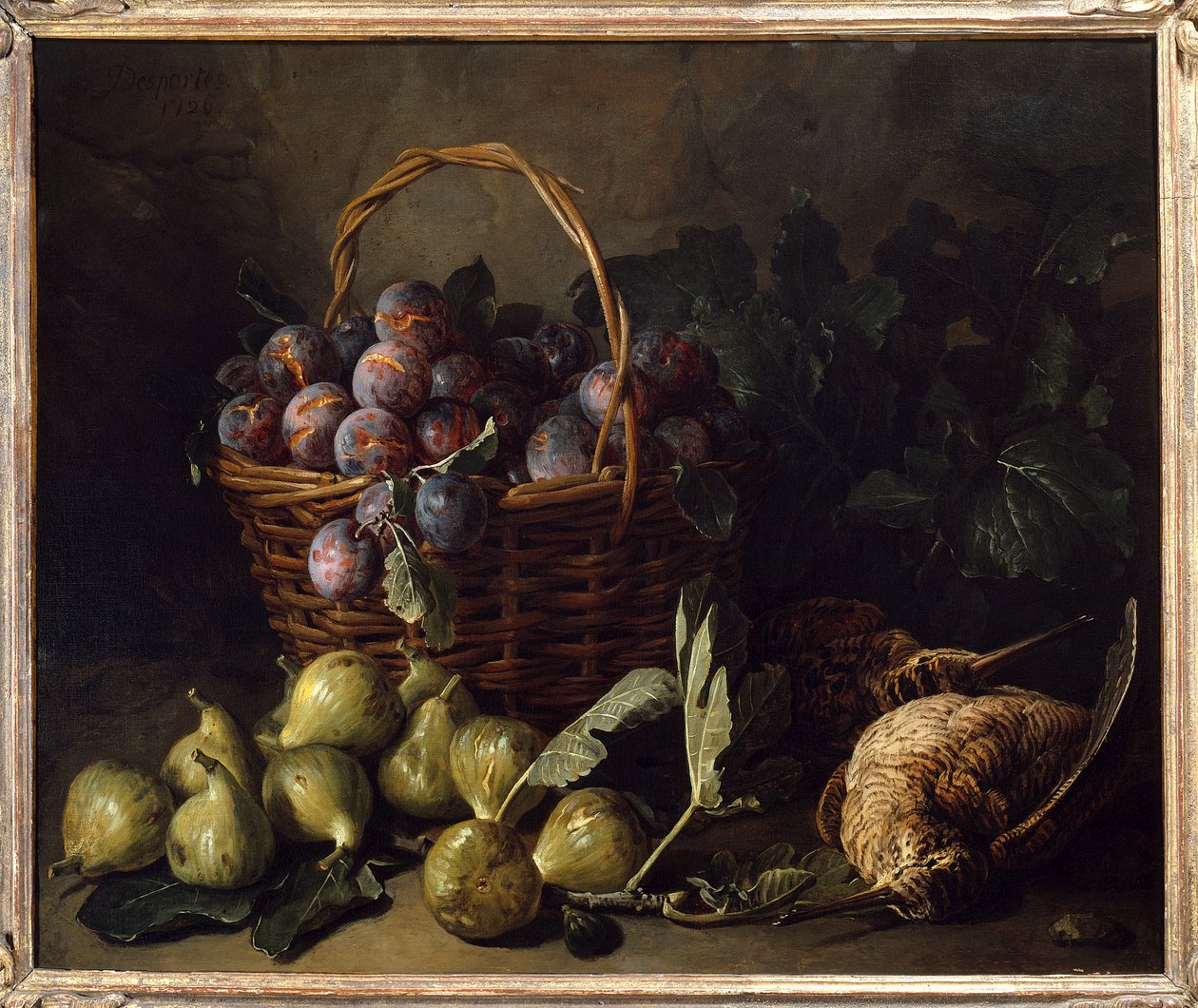 Francois Desportes (1661-1743) csendélet, füge és szilva festménye 18. századi Párizs, dekoratív művészetek alkotó: Alexandre Francois Desportes