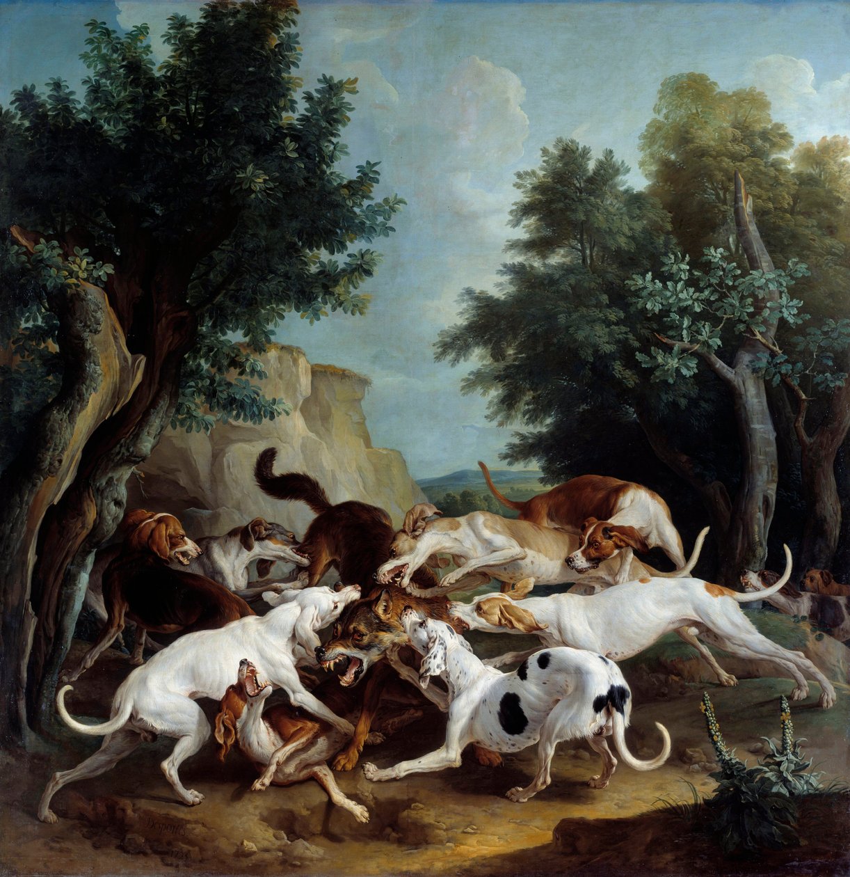 Farkasvadászat festmény, Francois Desportes (1661-1743) 1725 V. 3,36x3,32 m-es rénszarvas, Musee des Beaux Arts alkotó: Alexandre Francois Desportes