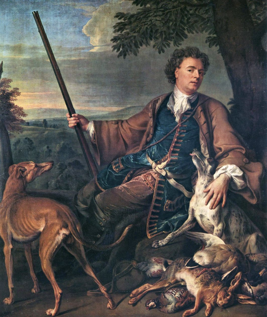 Francia: Portrait de M. Desportes peint par lui-même avec du gibier mort à ses pieds (A művész portréja vadászként) Önarckép vadászruhában alkotó: Alexandre Francois Desportes