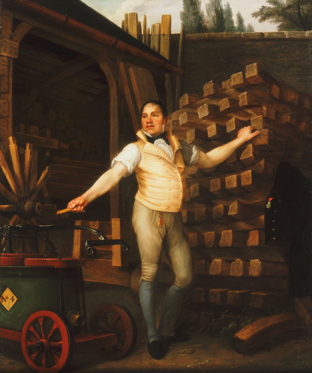 Egy kerékgyártó tűzoltógéppel az udvaron, 1812 alkotó: Alexandre François Louis de Girardin