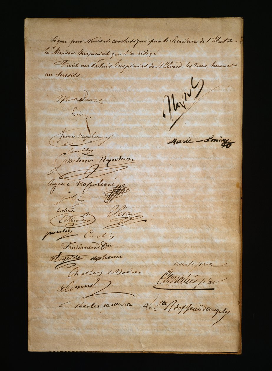 Az osztrák Marie Louise vagy a pármai Maria Luigia (1791-1847) és Bonaparte Napóleon (1769-1821) házassági anyakönyvi kivonatának utolsó oldala alkotó: Nicolas Toussaint Charlet