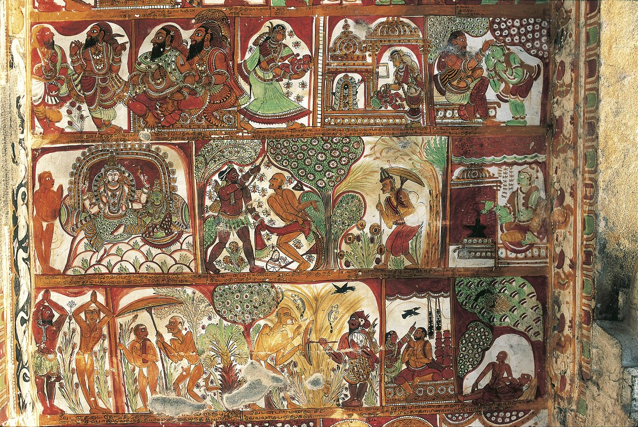 Siva életét ábrázoló freskók Parvati szentélyében, Nataraya templom, Chidambaram, Tamil Nadu, India, 5. század alkotó: Nicolas Toussaint Charlet