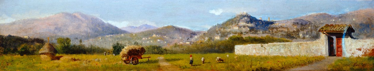 Toszkán táj, Lorenzo Gelati (1824-1893), olaj, karton alkotó: Nicolas Toussaint Charlet