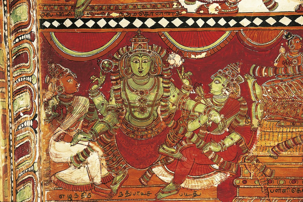 Visnu, részlet Siva életét ábrázoló freskóiról a Parvati-szentélyben, Nataraya templom, Chidambaram, Tamil Nadu, India, V. század alkotó: Nicolas Toussaint Charlet