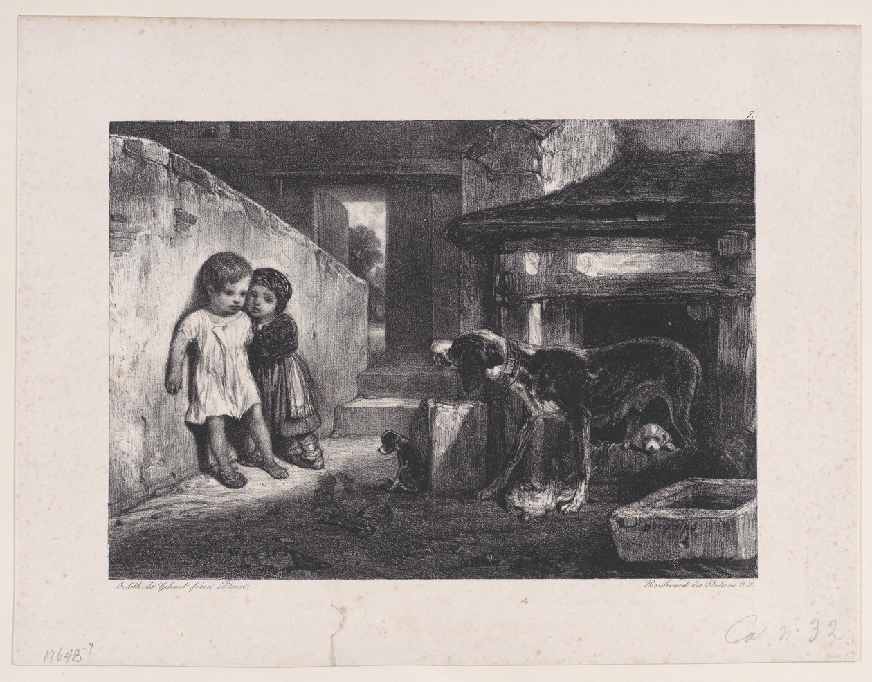 Gyerekek megrémülve a vicsorgó kutyától, a Vadászjelenetek sorozatból, 1829. alkotó: Alexandre Gabriel Decamps