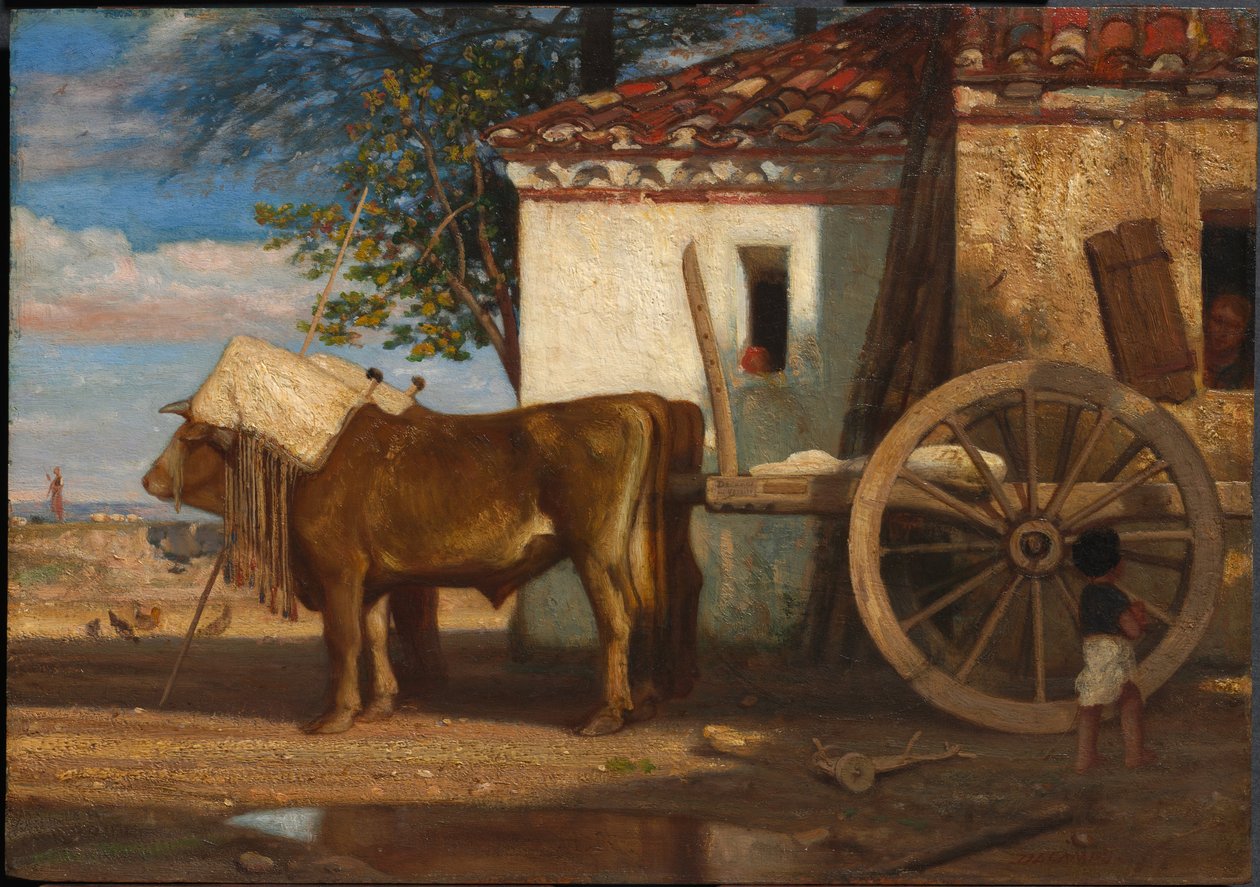 Ökörök a Le Verrier-i parasztház előtt, 1853 körül (olaj, fapanel) alkotó: Alexandre Gabriel Decamps
