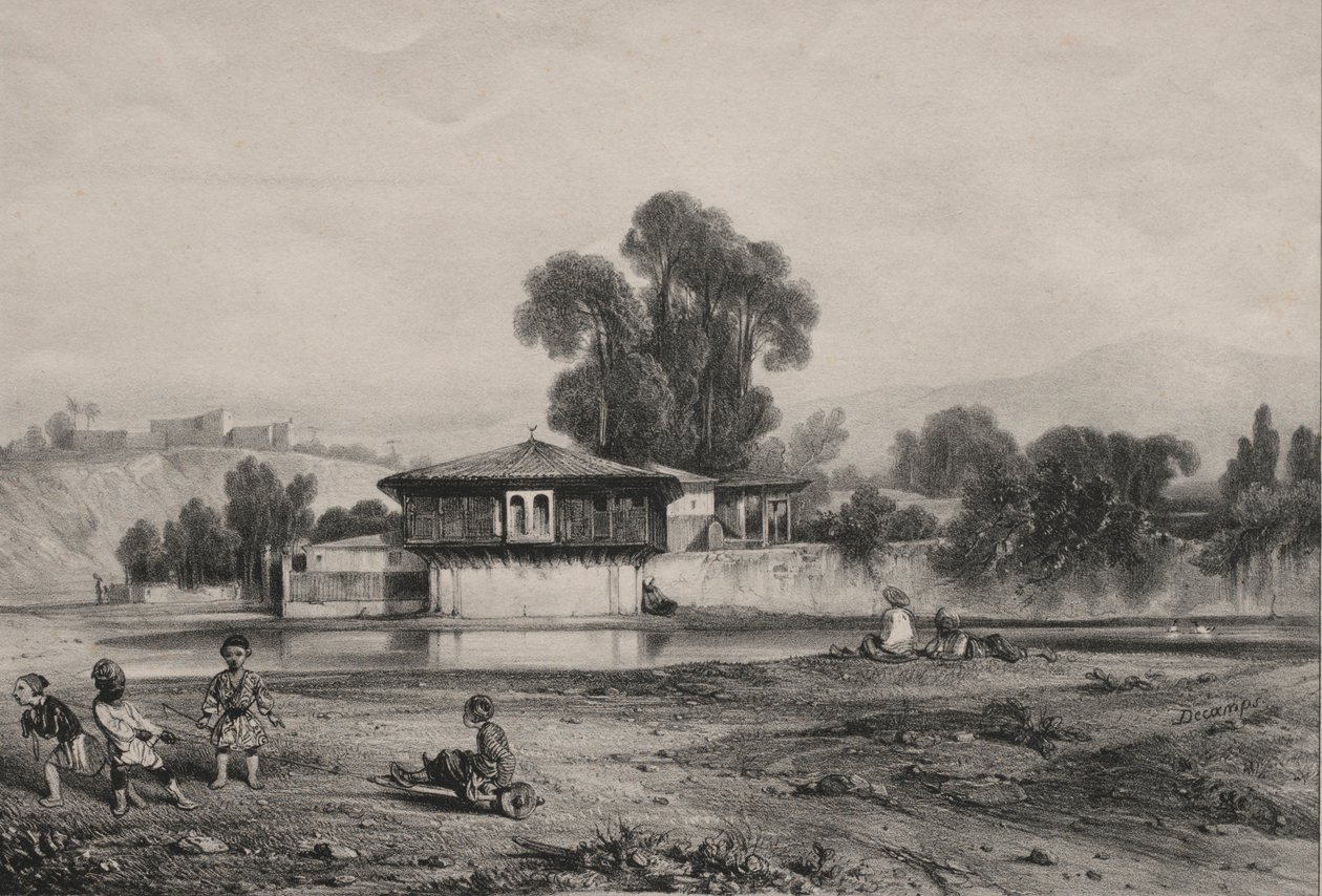 Pavilon a folyó szélén. alkotó: Alexandre Gabriel Decamps